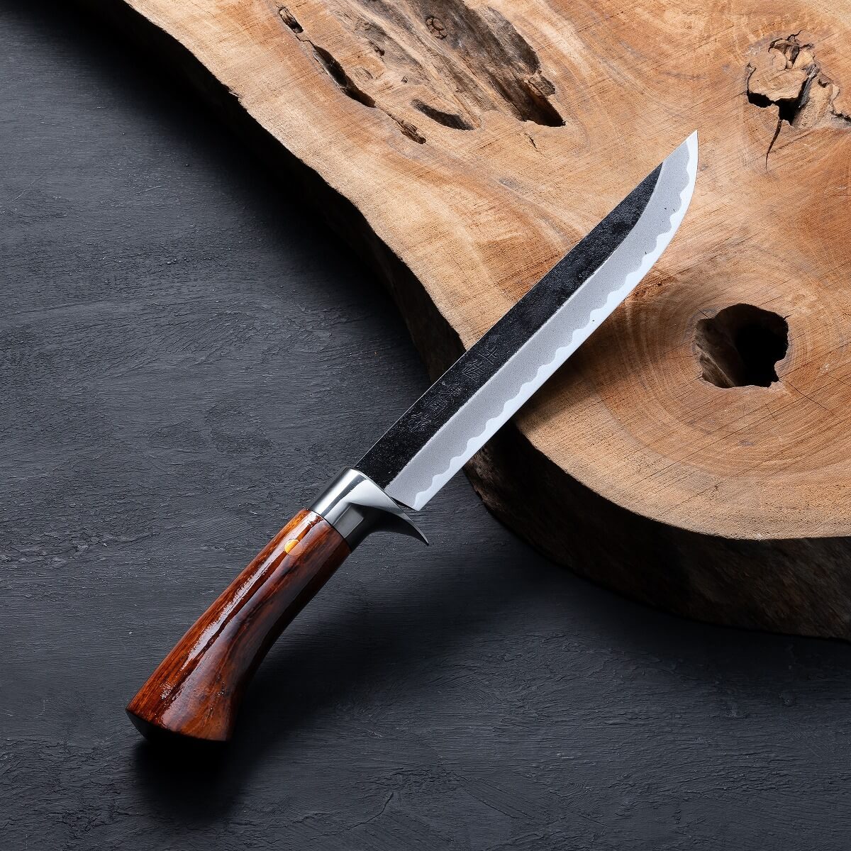 東周作 青紙鋼黒打剣鉈 洋漆仕上 乱刃6寸