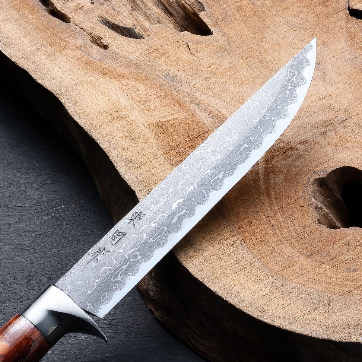 東周作 ダマスカス 青紙鋼剣鉈 乱刃6寸 洋漆仕上