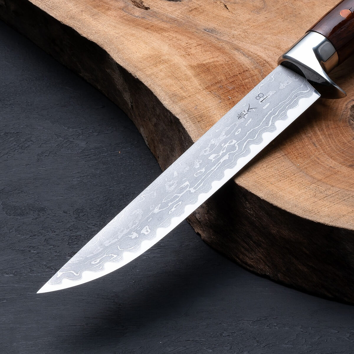 東周作 ダマスカス 青紙鋼剣鉈 乱刃6寸 洋漆仕上