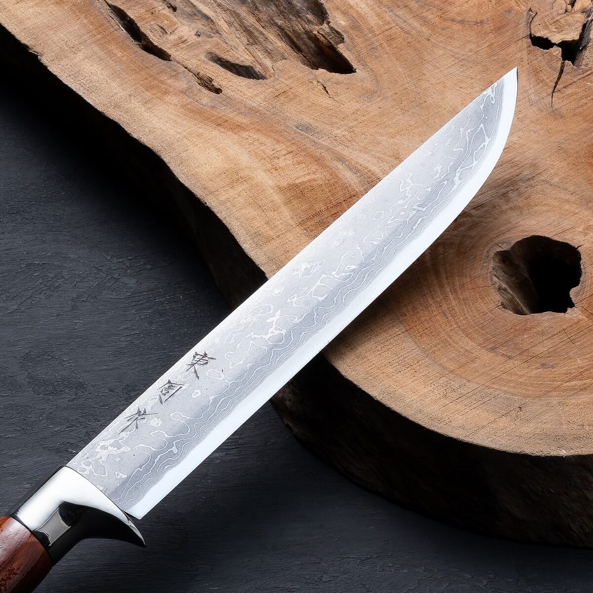 東周作 ダマスカス 青紙鋼剣鉈 直刃8寸 洋漆仕上