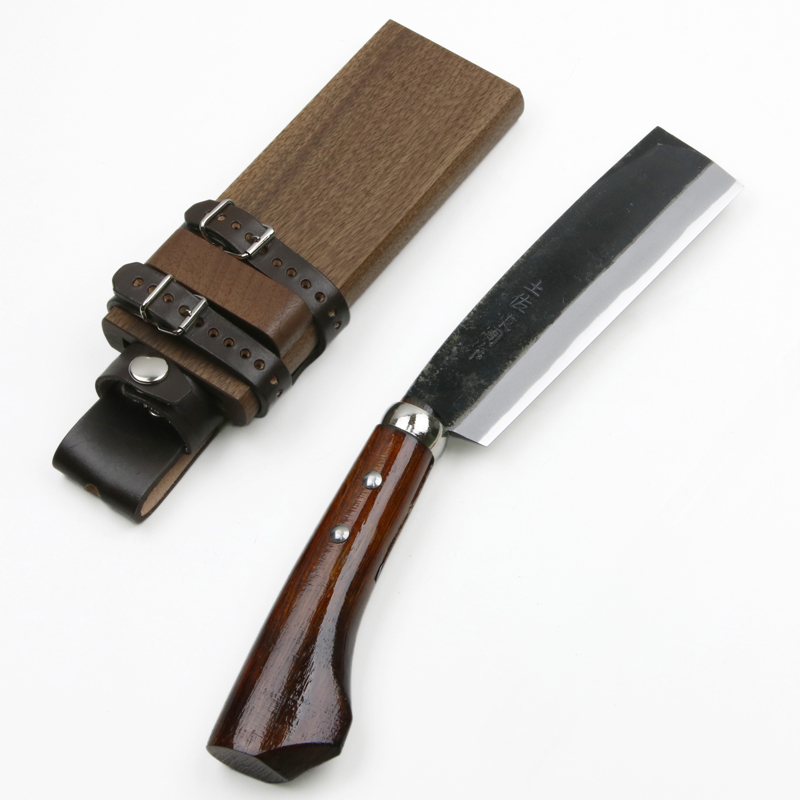 東周作 最高級黒打腰鉈 両刃 150mm 白紙鋼 ウォルナット鞘 鞘付き