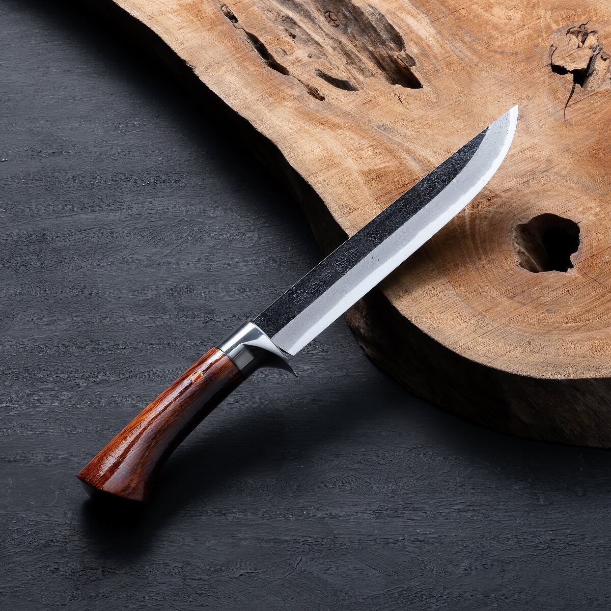 東周作 青紙鋼黒打剣鉈 洋漆仕上 6寸