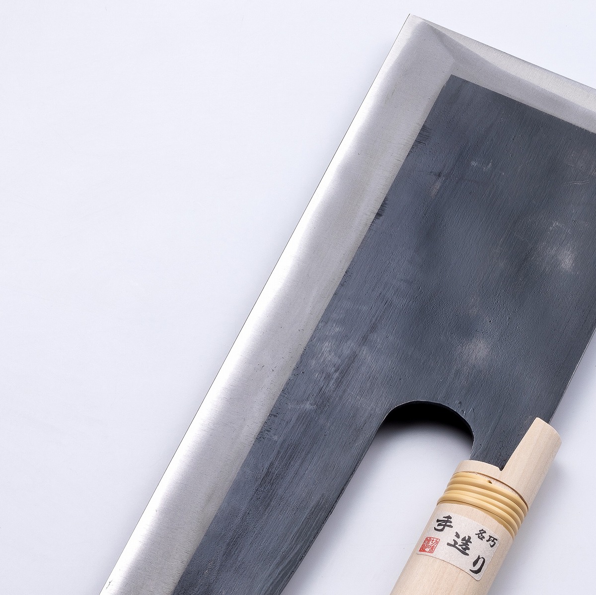鍛造 黒打ち麺切り包丁 300mm 白紙二号 左利き用刃先表