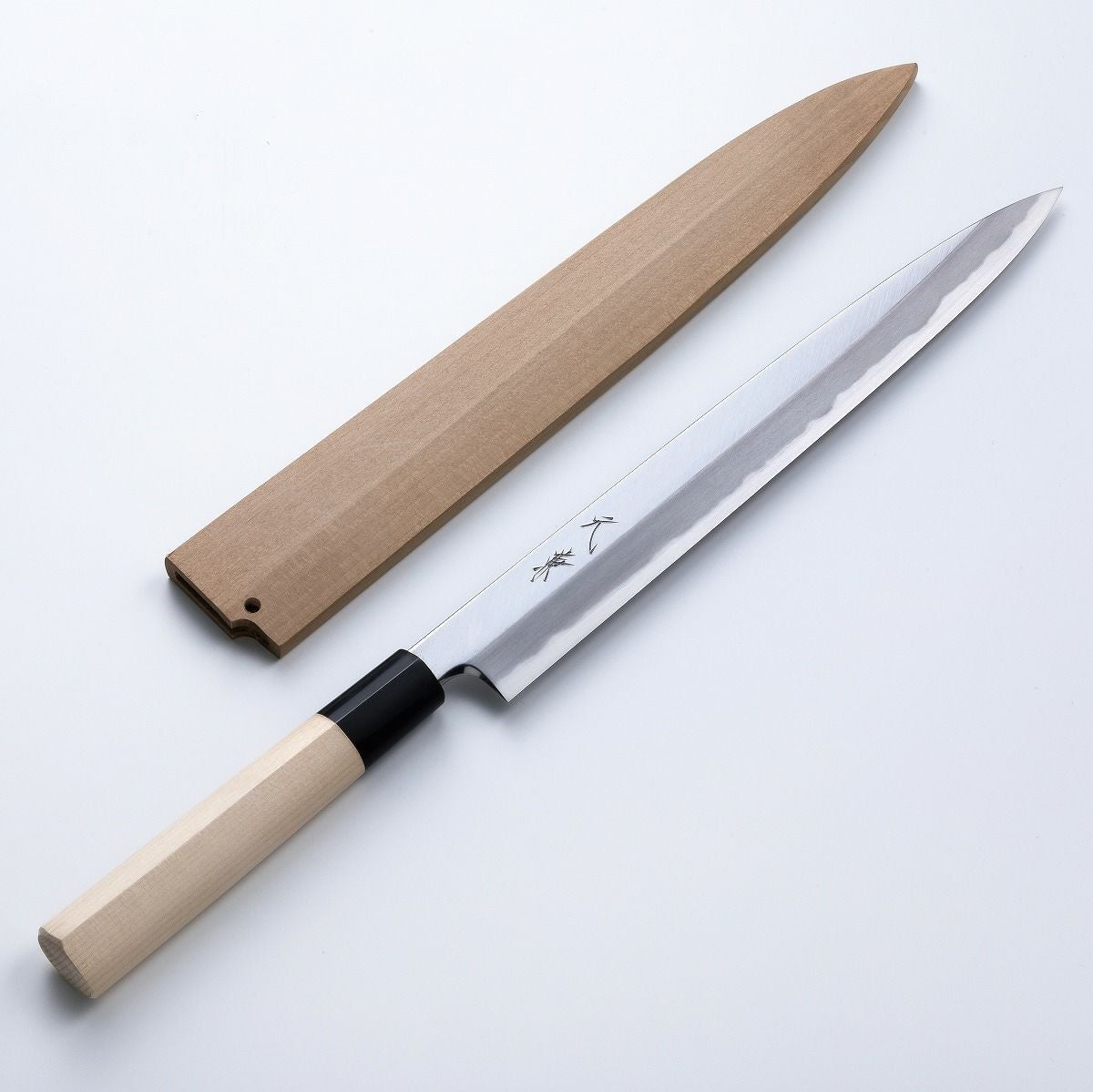 京都 有次 本焼 柳刃包丁 尺寸（30cm） 鞘付き 新品水牛柄 堺元兼 柳刃包丁 片刃 240mm白紙2号 刃金つけ 水牛柄 木鞘付 極上品 最