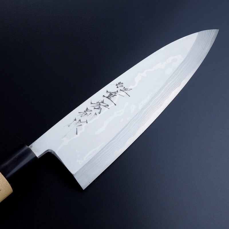 重宏別作 出刃包丁 片刃 210mm 青紙2号 付け鋼 ダマスカス模様