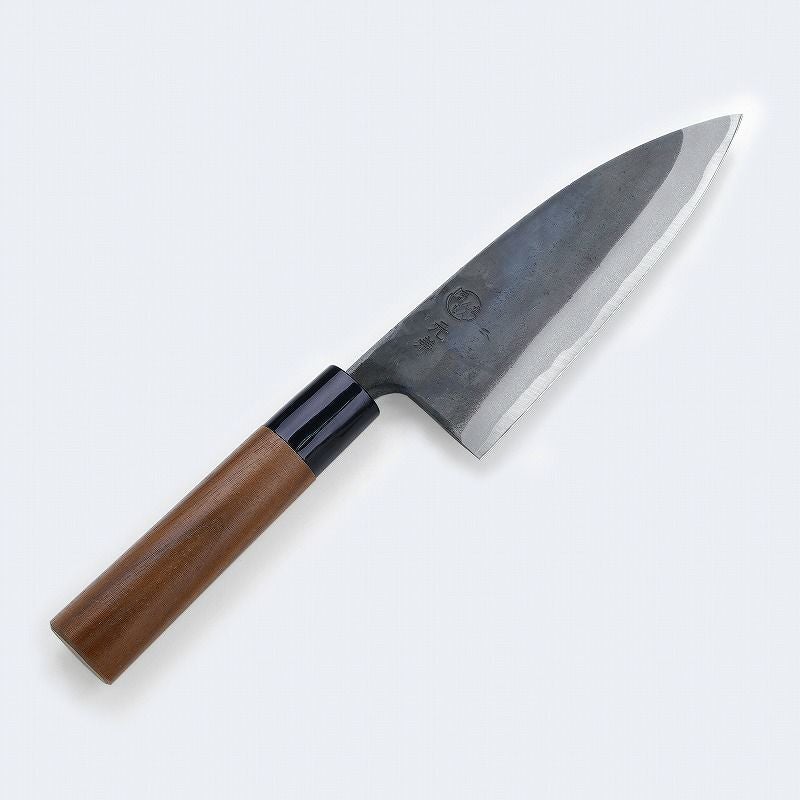 元兼 出刃包丁 150mm 両刃 青紙1号 割込み 黒打ち仕上げ クルミ柄 土佐