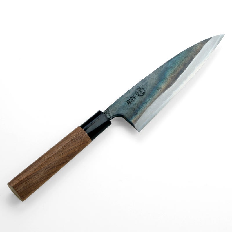 元兼 舟行包丁 165mm 両刃 青紙1号 割込み 黒打ち仕上げ クルミ柄 極上品 土佐打ち刃物