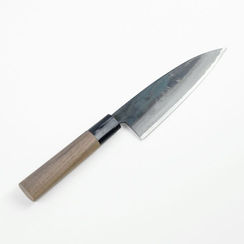 土佐打刃物　宗石　黒打　出刃　150mm 包丁　5寸　青紙　両刃　釣り 元兼 舟行包丁 150mm 両刃 青紙1号 割込み 黒打ち仕上げ クルミ柄 土佐