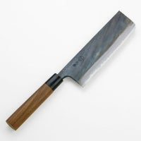 元兼 菜切り包丁 両刃 165mm 青紙1号 割込み 黒打ち仕上げ クルミ柄 極上品