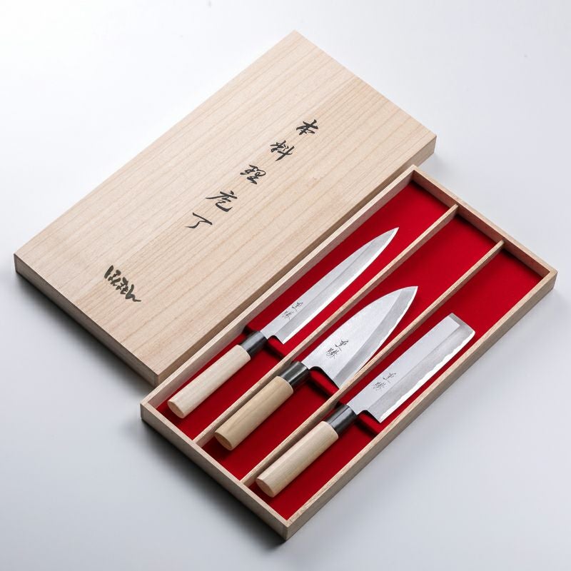 堺 重勝 一般向和包丁 3本組 出刃150 刺身210 薄刃165 木箱入 | 厳選