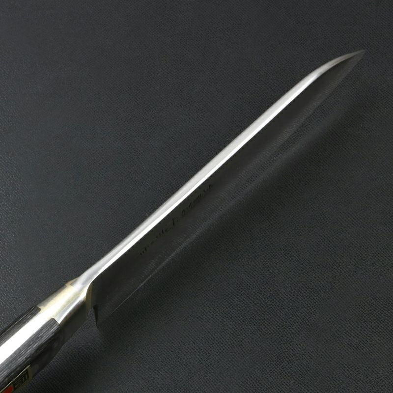 武蔵国光月作 洋出刃包丁 両刃 180mm 全鋼 真鍮ロウ付け口金付き パッカー柄