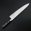 武蔵国光月作 牛刀 両刃 300mm 全鋼 真鍮ロウ付け口金付き 強化パッカー柄 手研ぎ本刃付け