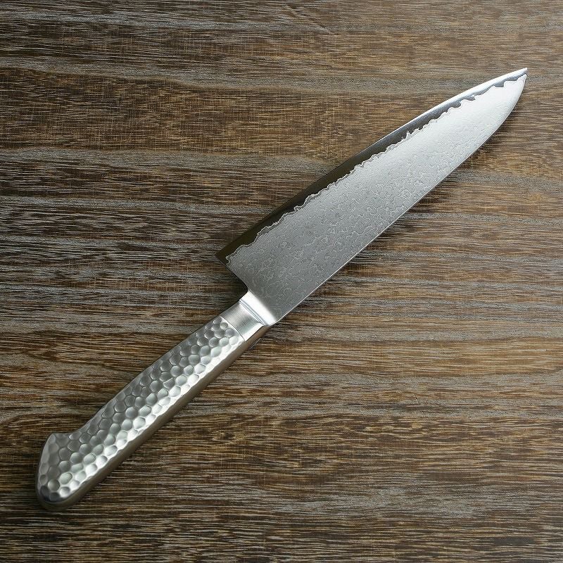 牛刀 両刃 180mm ステン＆ニッケル 63層鋼 ダマスカス模様 ステンレス一体型