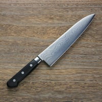 牛刀 両刃 210mm V金10号 ステンレス ダマスカス模様 共口金付き 黒合板柄