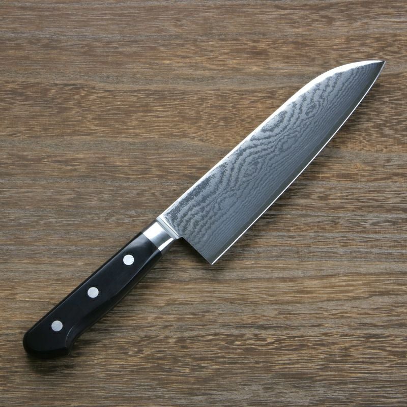 三徳包丁 両刃 180mm V金10号 ステンレス ダマスカス模様 共口金付き