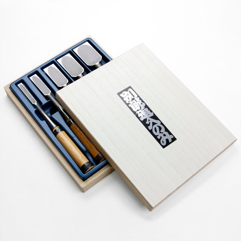 追入鑿 ハイス鋼 赤樫柄 5本組 木箱入り 箱入り