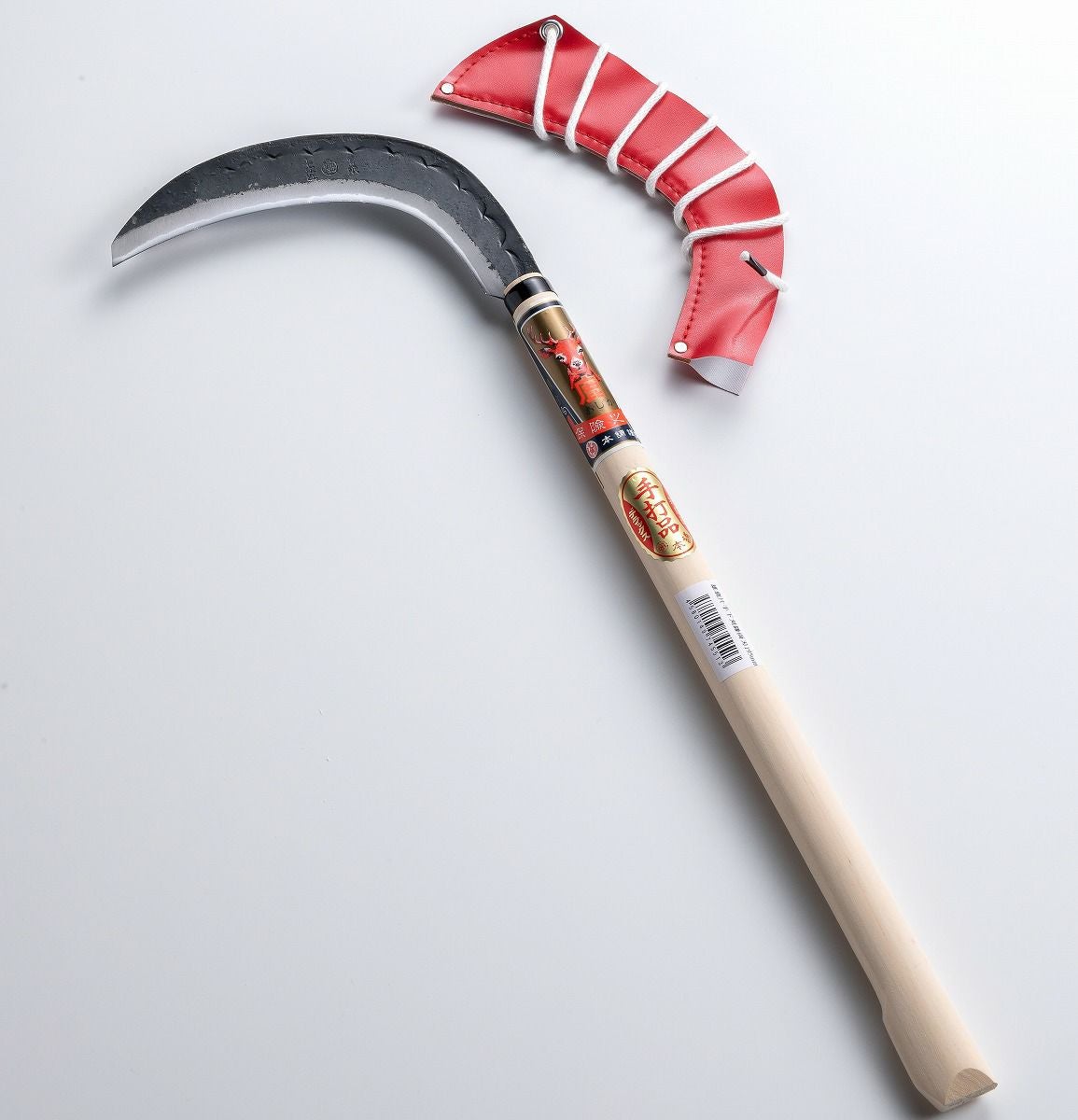 雄鹿 片手 下刈鎌 両刃 195mm 青紙鋼 尺5寸尻付柄付 赤ケース付 火造り