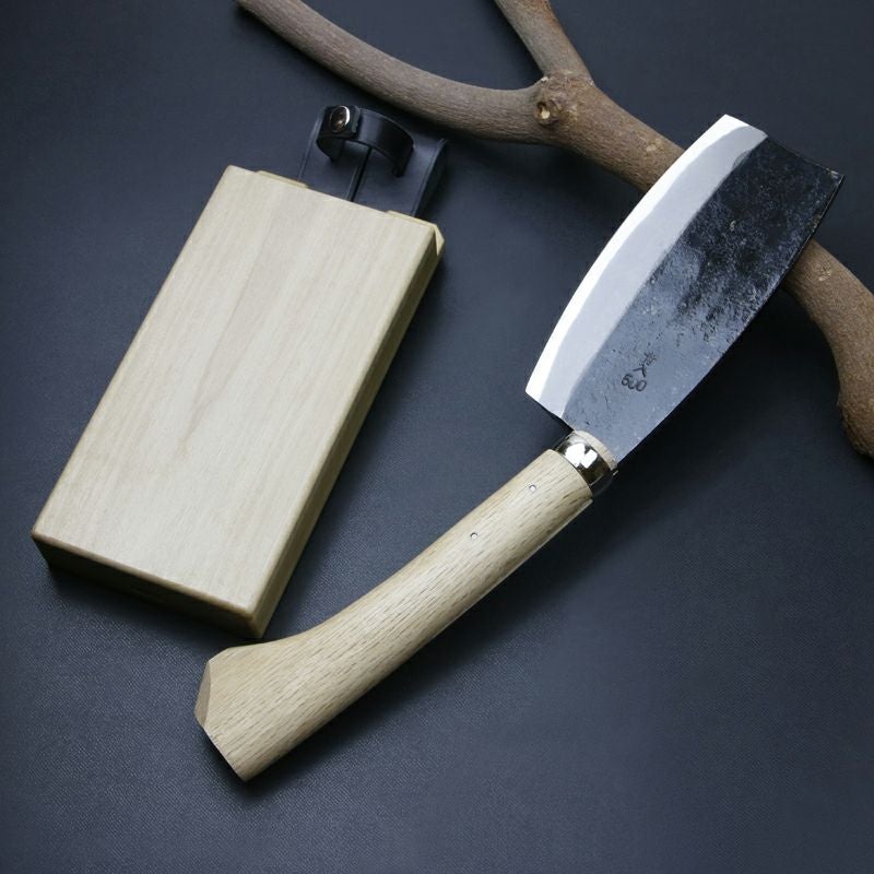 東周作 極上 枝打鉈 改良型500g 青紙鋼 鞘付き 裏