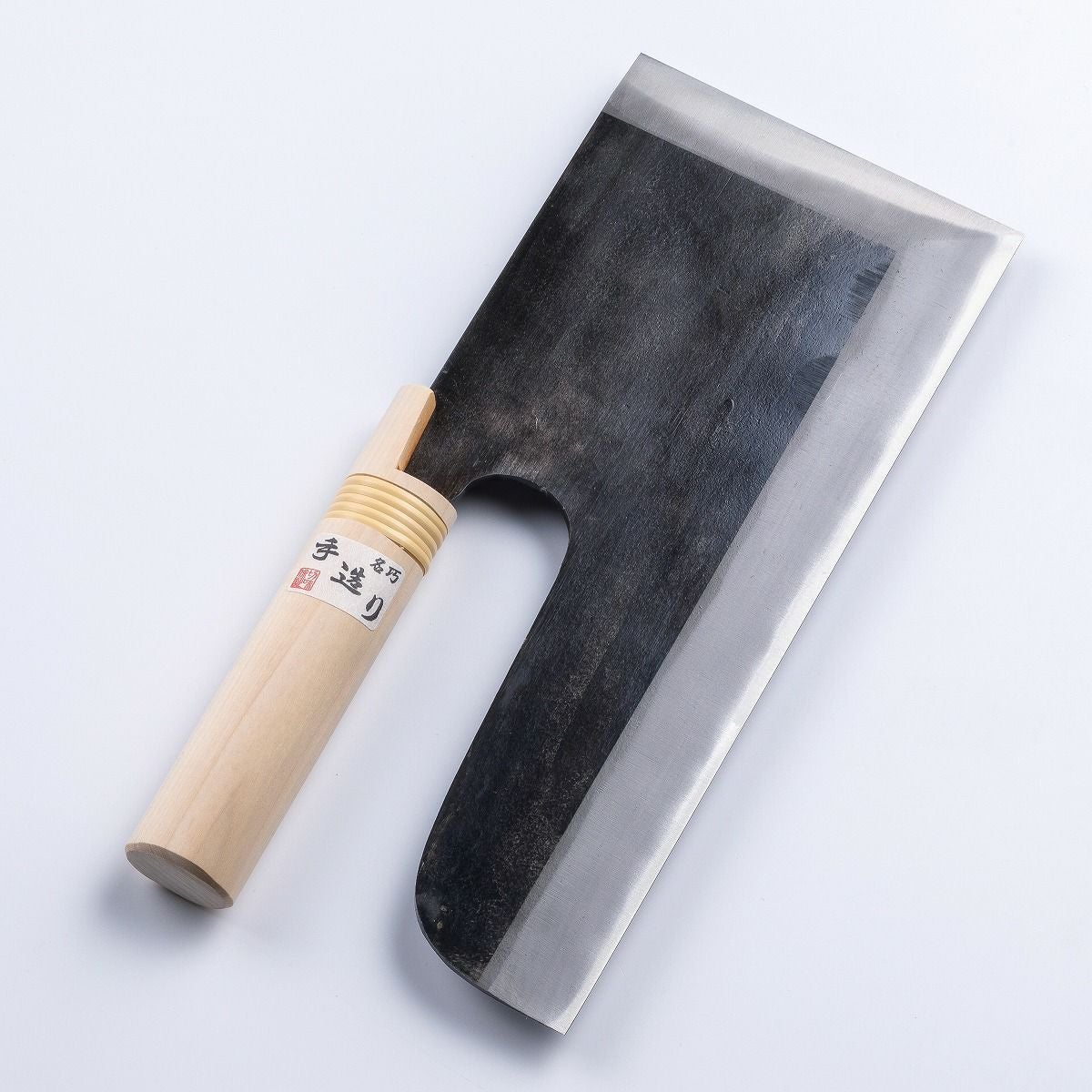 そば切り包丁 片刃 270mm安来白紙鋼 黒打ち仕上げ 麺切り包丁 布ケース