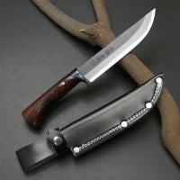 東周作 アウトドア用黒打剣鉈 150mm 白紙鋼 オイルステン仕上げ ケース付き 全体