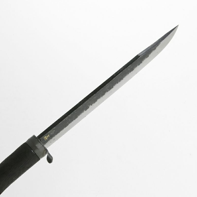 剣鉈 両刃 210mm 青紙鋼 黒打ち仕上げ 黒焼樫木柄 本革ケース付き