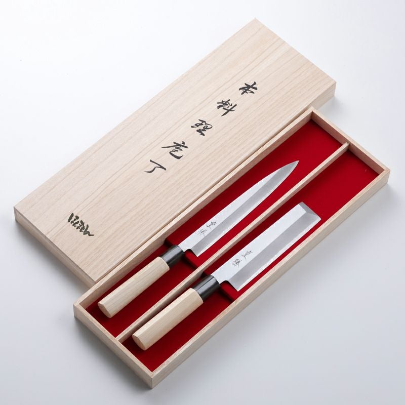 堺 重勝 一般向 和包丁 2本組 包丁セット 柳刃210 薄刃165 木箱入