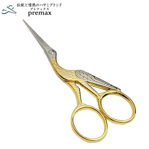 プレマックス 刺繍鋏115mm 鶴(中) ゴールド | 厳選 刃物 道具の専門店