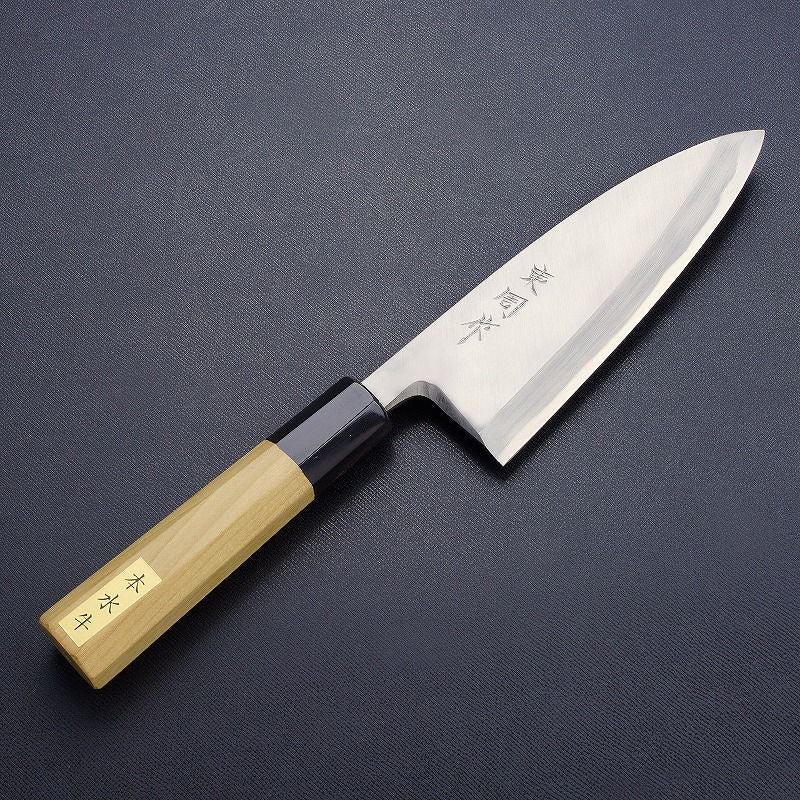東周作 出刃包丁 片刃 150mm青紙2号 付け鋼 霞研ぎ仕上げ 八角水牛柄