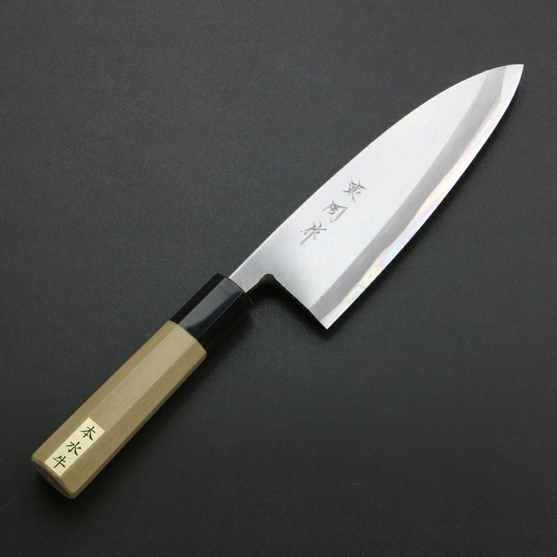 東周作 出刃包丁 片刃 165mm青紙2号 付け鋼 霞研ぎ仕上げ 八角水牛柄