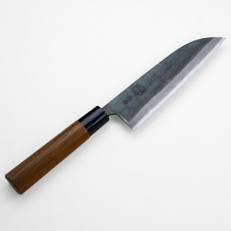 元兼 三徳包丁 170mm 両刃 青紙スーパー 割込み 黒打ち仕上げ クルミ柄