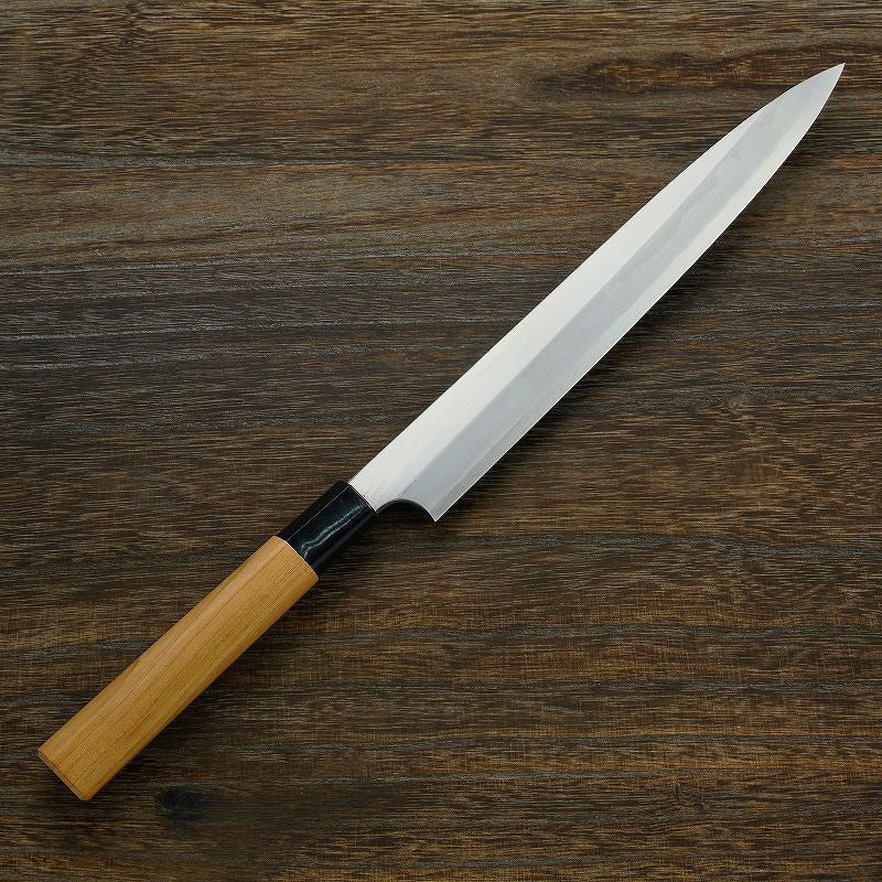 青二鋼　柄無し　勘所切付柳刃包丁　330 ㎜　尺1寸 堺 孝行 青龍 青ニ鋼 切付柳刃包丁 270mm 鞘付き – 清助刃物 Japan