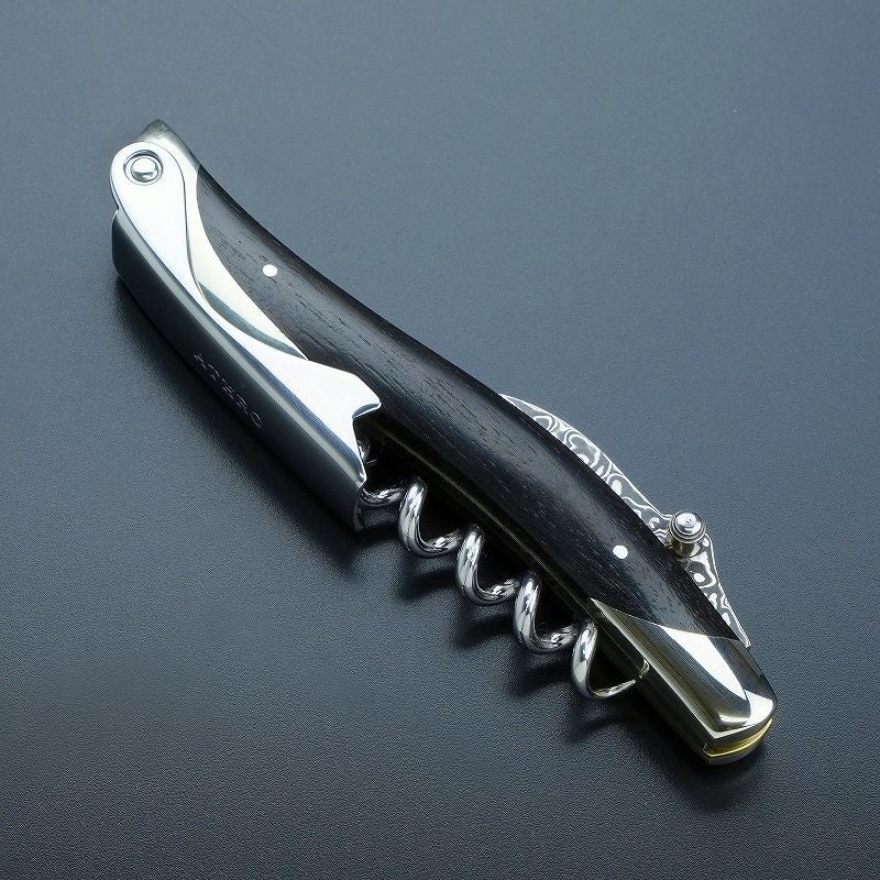 ATHRO アスロ ソムリエナイフ 黒檀V金10号 ダマスカスブレード