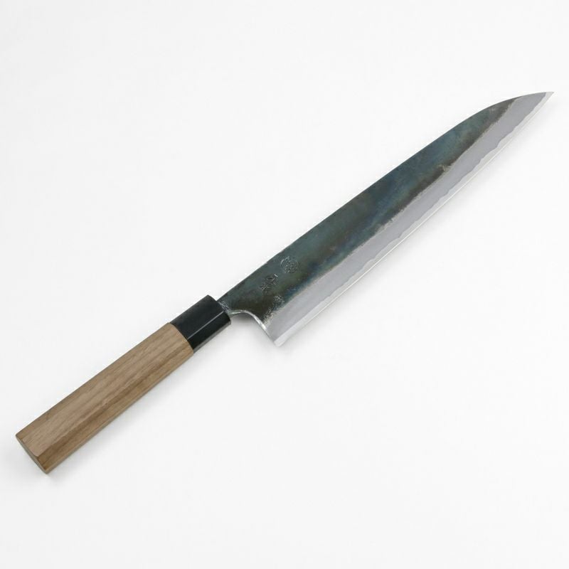 元兼 和牛刀 240mm 両刃 青紙1号 割込み 黒打ち仕上げ 八角クルミ柄