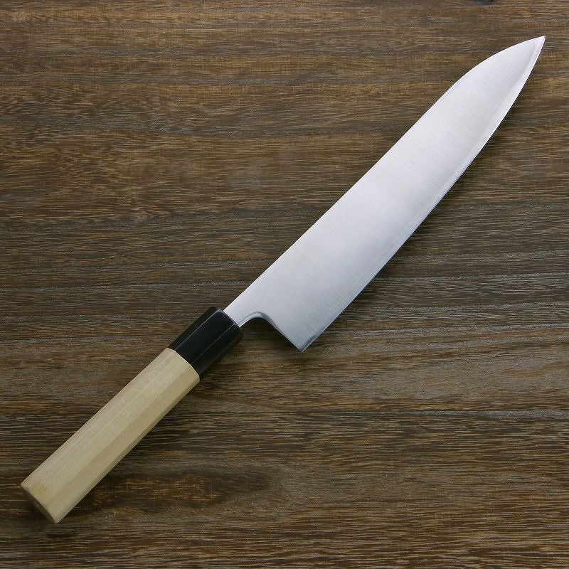 和牛刀 両刃 240mm 粉末ハイスR2 割込み ステンレス 水牛八角柄 鍛造品