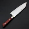 下総国光月作 三徳包丁 両刃 180mm 白紙1号 全鋼 真鍮ロウ付け共口金 ワインレッドパッカー柄 手研ぎ本刃付け 裏