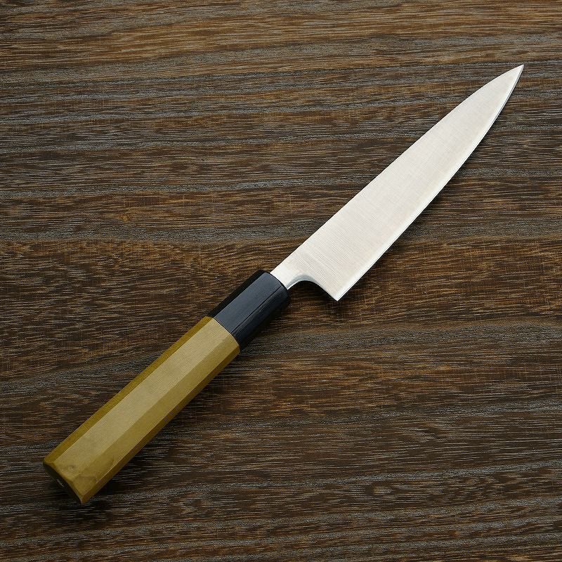 和ペティナイフ 両刃 135mm 粉末ハイスR2 割込み ステンレス 水牛八角