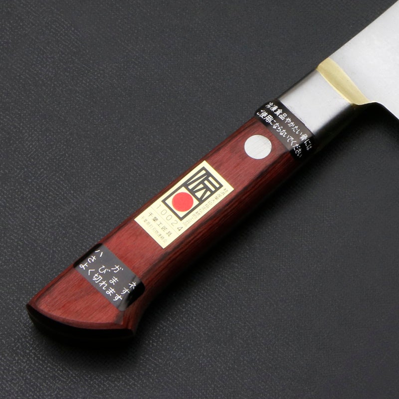 下総国光月作 牛刀 両刃 165mm　白紙1号 全鋼 真鍮ロウ付け共口金 強化パッカー柄 手研ぎ本刃付け 柄