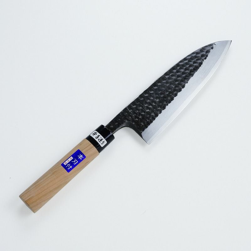 出刃包丁 片刃 180mm 白紙2号 黒打ち槌目 カスミ研 桜柄