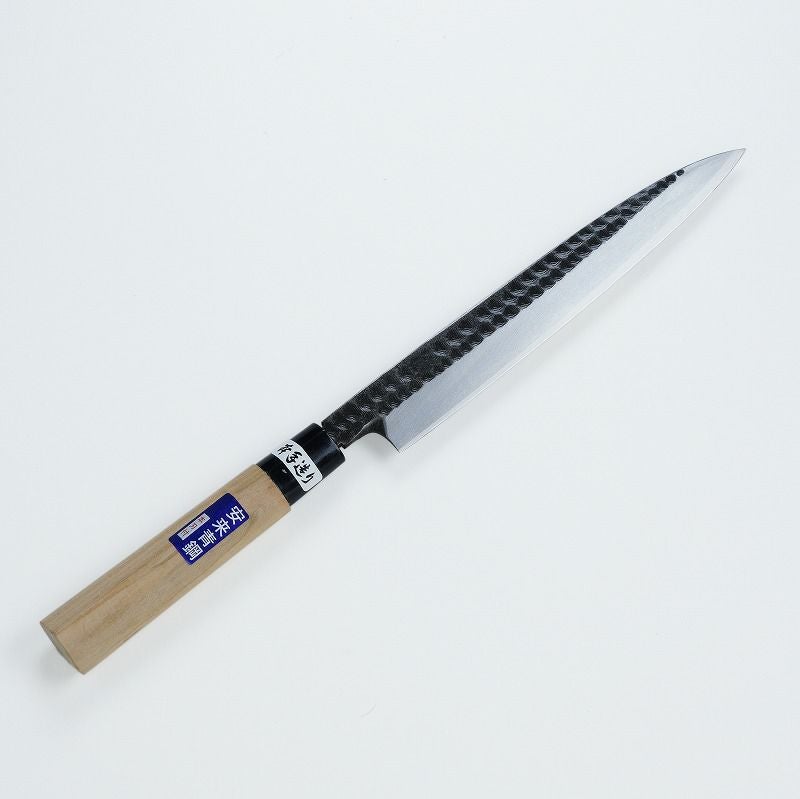 柳刃包丁 片刃 210mm 青紙2号 黒打ち槌目仕上げ カスミ研 桜柄 一般