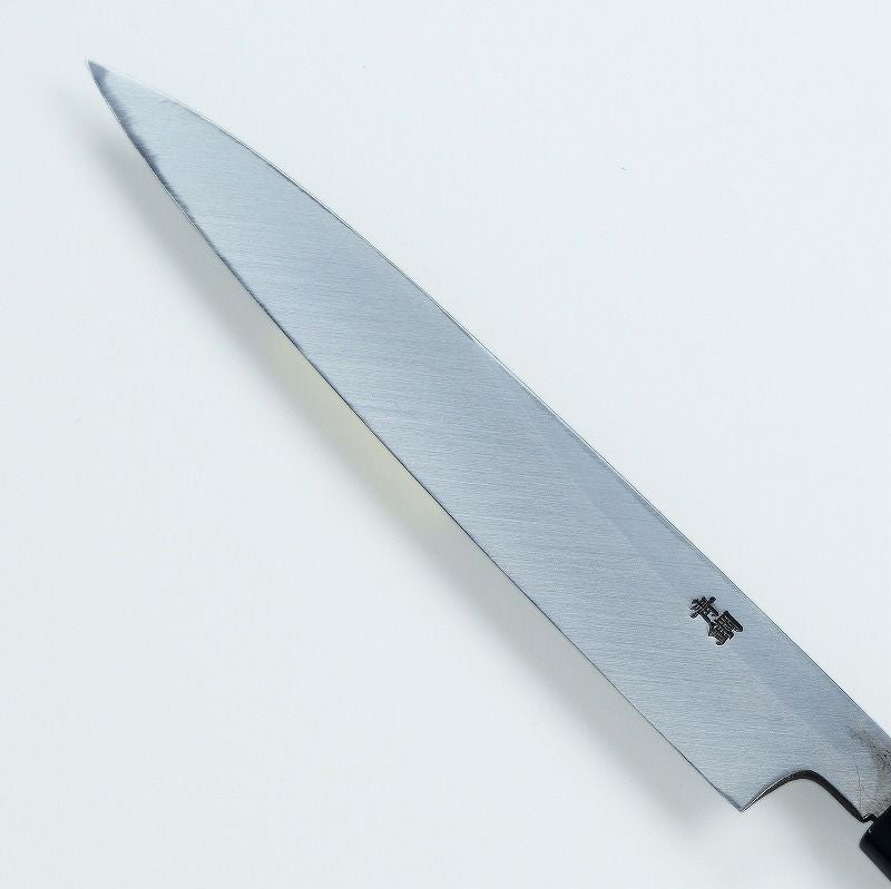 柳刃包丁 片刃 210mm 青紙2号 黒打ち槌目仕上げ カスミ研 桜柄 刺身包丁