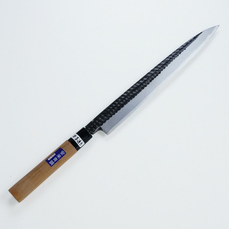 柳刃包丁 片刃 270mm 青紙2号 黒打ち槌目仕上げ カスミ研 桜柄 一般