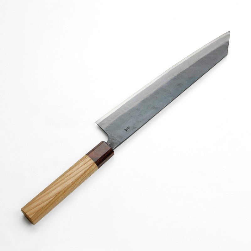 元兼 和牛刀 両刃 240mm 青紙1号 割込み 黒打ち仕上げ ケヤキ柄 鍛造品 土佐打ち刃物