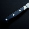 三徳包丁 両刃 180mm 青紙鋼 割込み ステンレス 梨地 槌目仕上げ 斜め口金付 黒合板