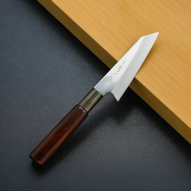 三寿ゞ作 小包丁 両刃 105mm 切付型 V金10号 ステンレス割込み 真鍮口 三寿ゞ作 小包丁 両刃 105mm 切付型 V金10号 ステンレス割込み 真鍮口