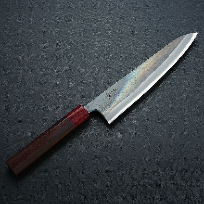 元兼 牛刀 210mm 両刃 青紙スーパー 割込み 黒打ち仕上げ 赤口輪紫檀