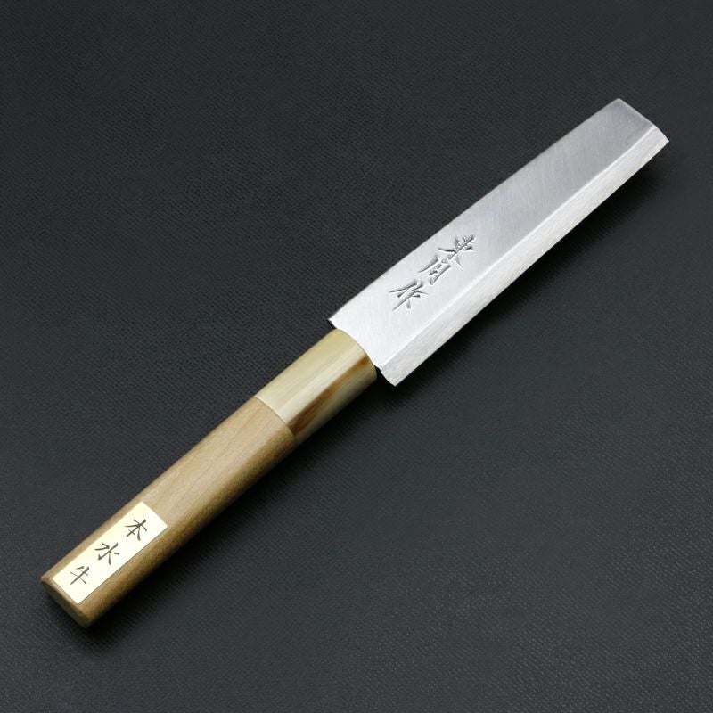 東周作 鰻裂き包丁 片刃 105mm 名古屋型 青紙2号 付け鋼 磨き仕上 水牛