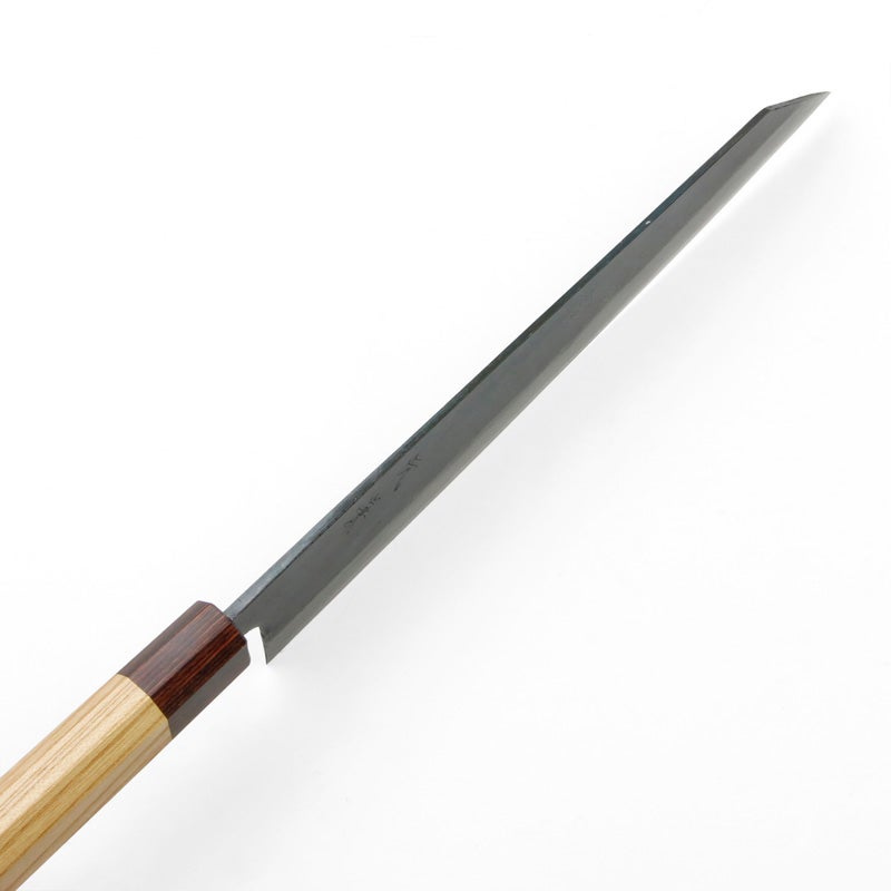 元兼 切付型 和牛刀 240mm 両刃 青紙1号 割込み 黒打ち仕上げ ケヤキ柄 木箱入り 極上品 土佐打ち刃物