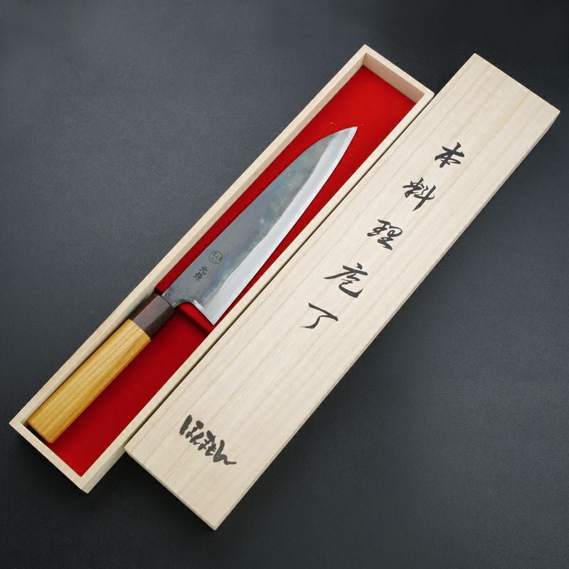 元兼 和牛刀 210mm 両刃 青紙1号 割込み 黒打ち仕上げ 八角ケヤキ柄 木