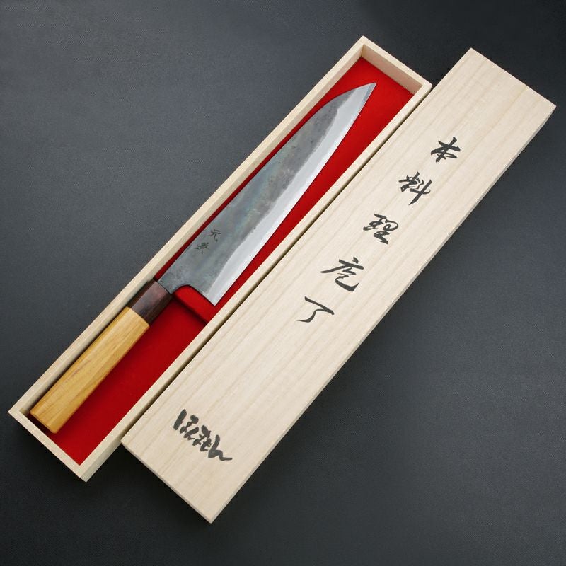 元兼 和牛刀 240mm 両刃 青紙1号 割込み 黒打ち仕上げ 八角ケヤキ柄 木