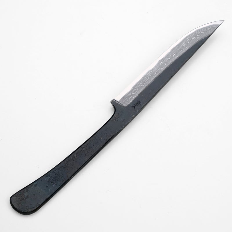 東周作 共柄剣鉈 130mm 黒打ちダマスカス 土佐 アウトドアナイフ 裏 黒本皮ケース付き